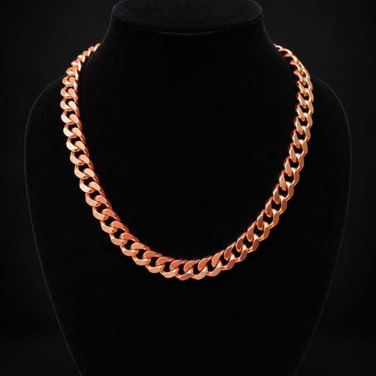 22-inch copper Cuban link necklace professionally photographed on clean black velvet