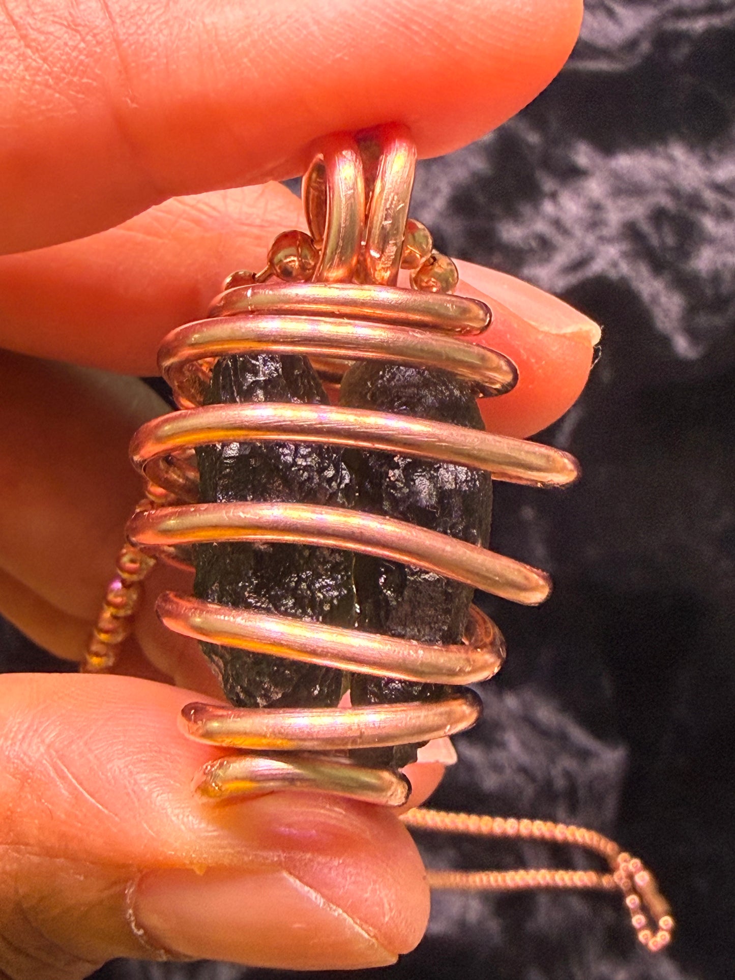Handmade Copper Wrapped Moldavite Necklace