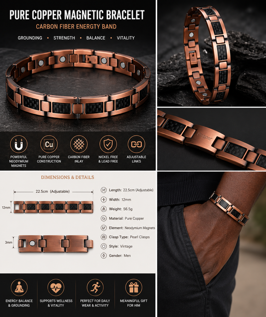 Men's Pure Copper Magnetic Bracelet — Carbon Fiber Energy Band