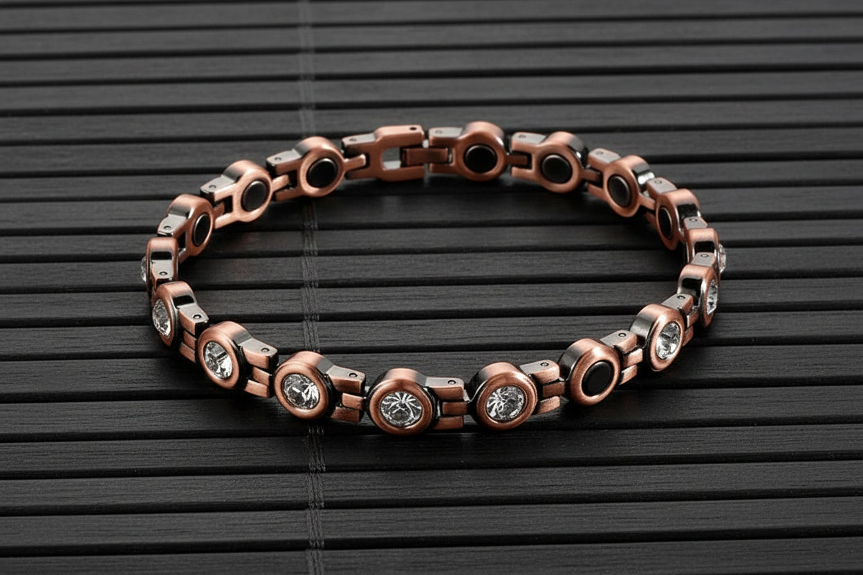 Geometric magnetic copper anklet detail