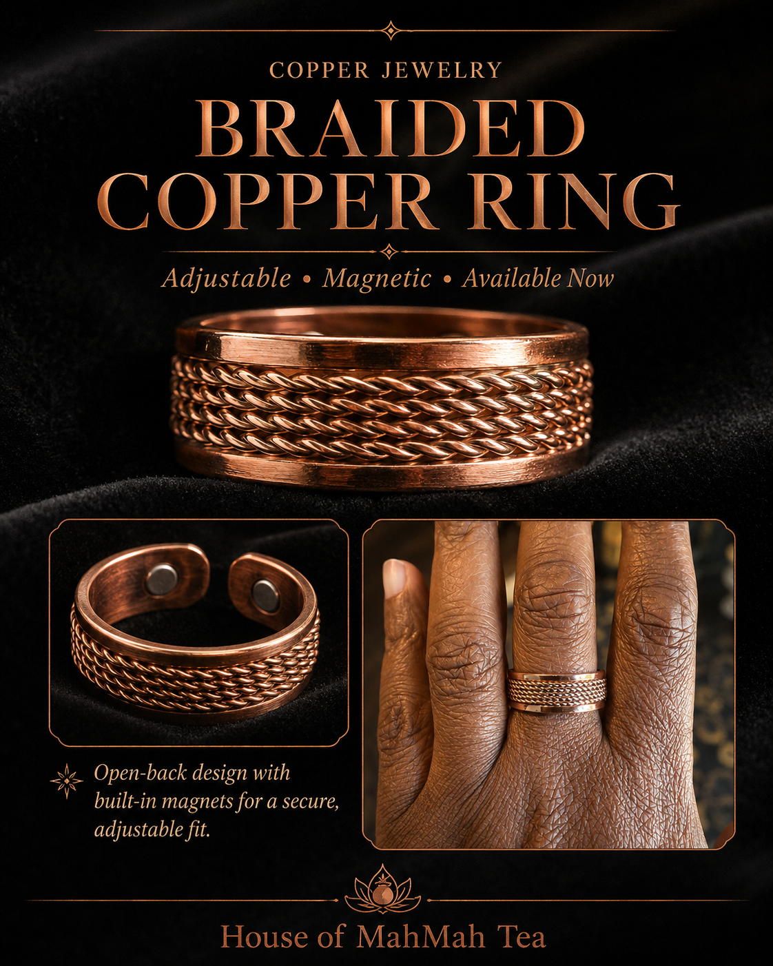 Three braid band pure copper magnetic ring