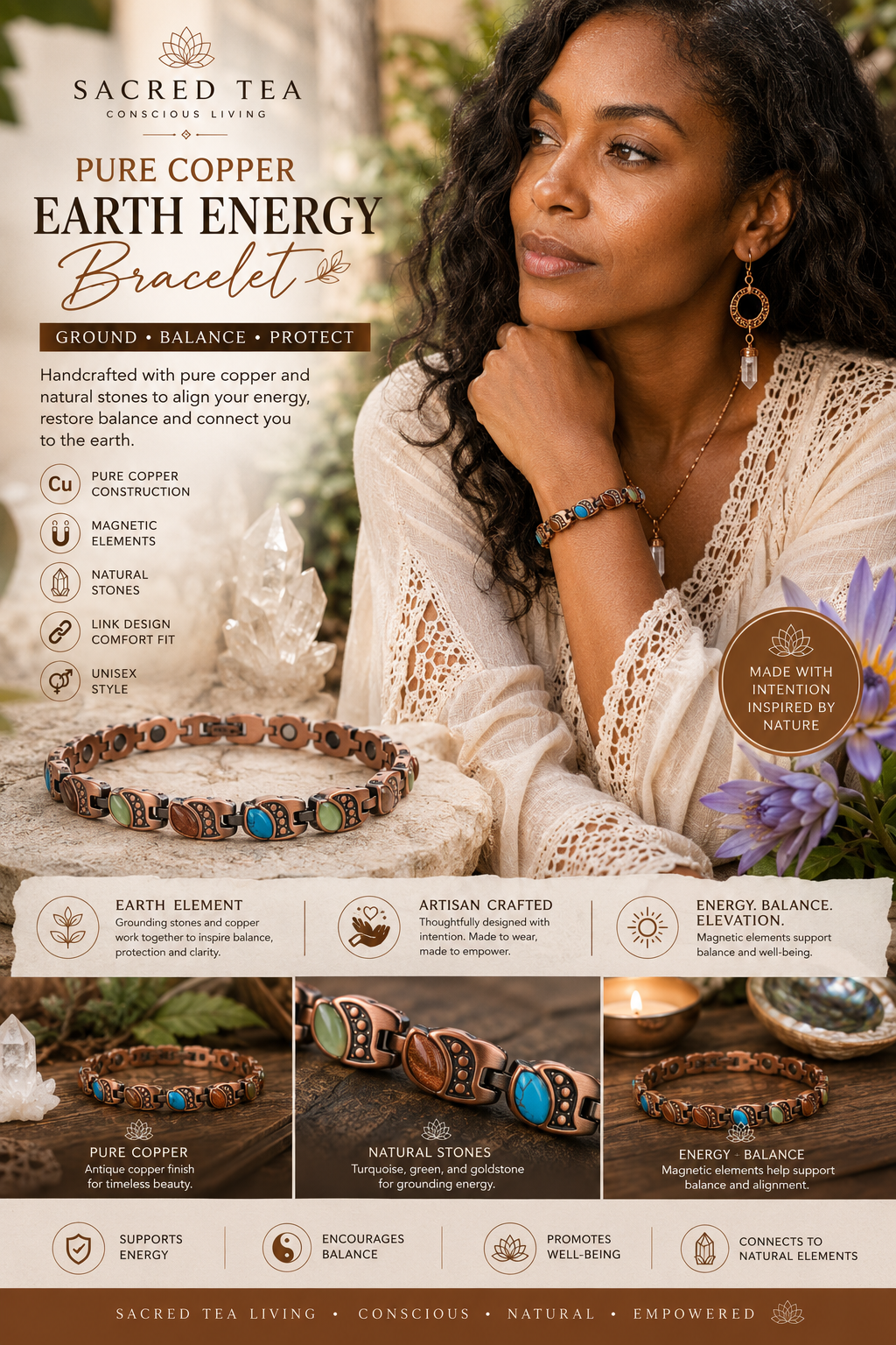 Pure Copper Multi-stone Energy Bracelet