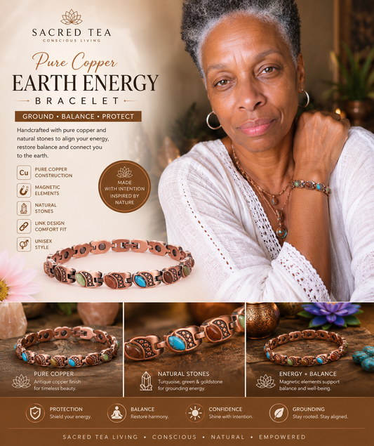 Curved multi-stone copper energy bracelet