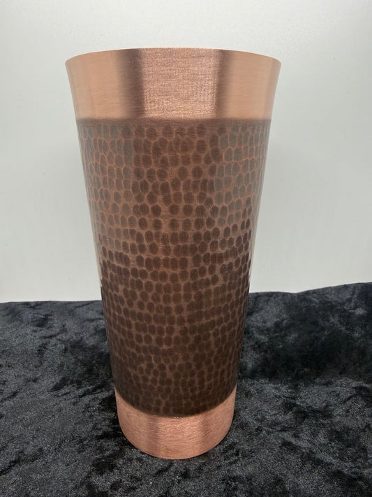 Two tone copper cup with dark hammered center