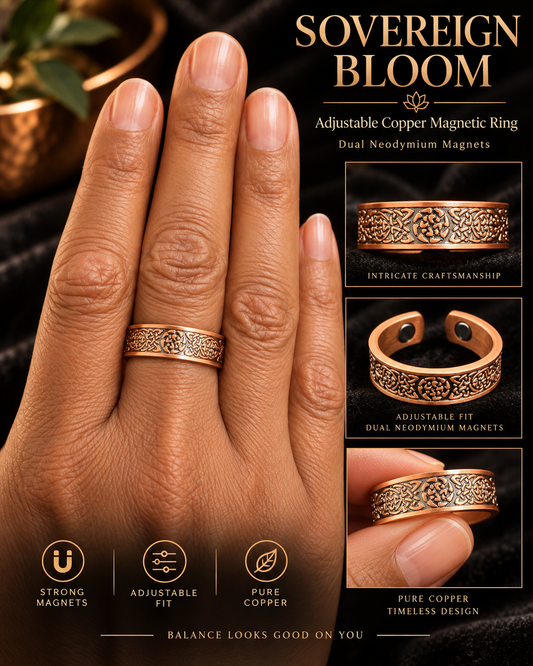 Sacred Bloom Pure Copper Adjustable Magnetic Ring product photograph