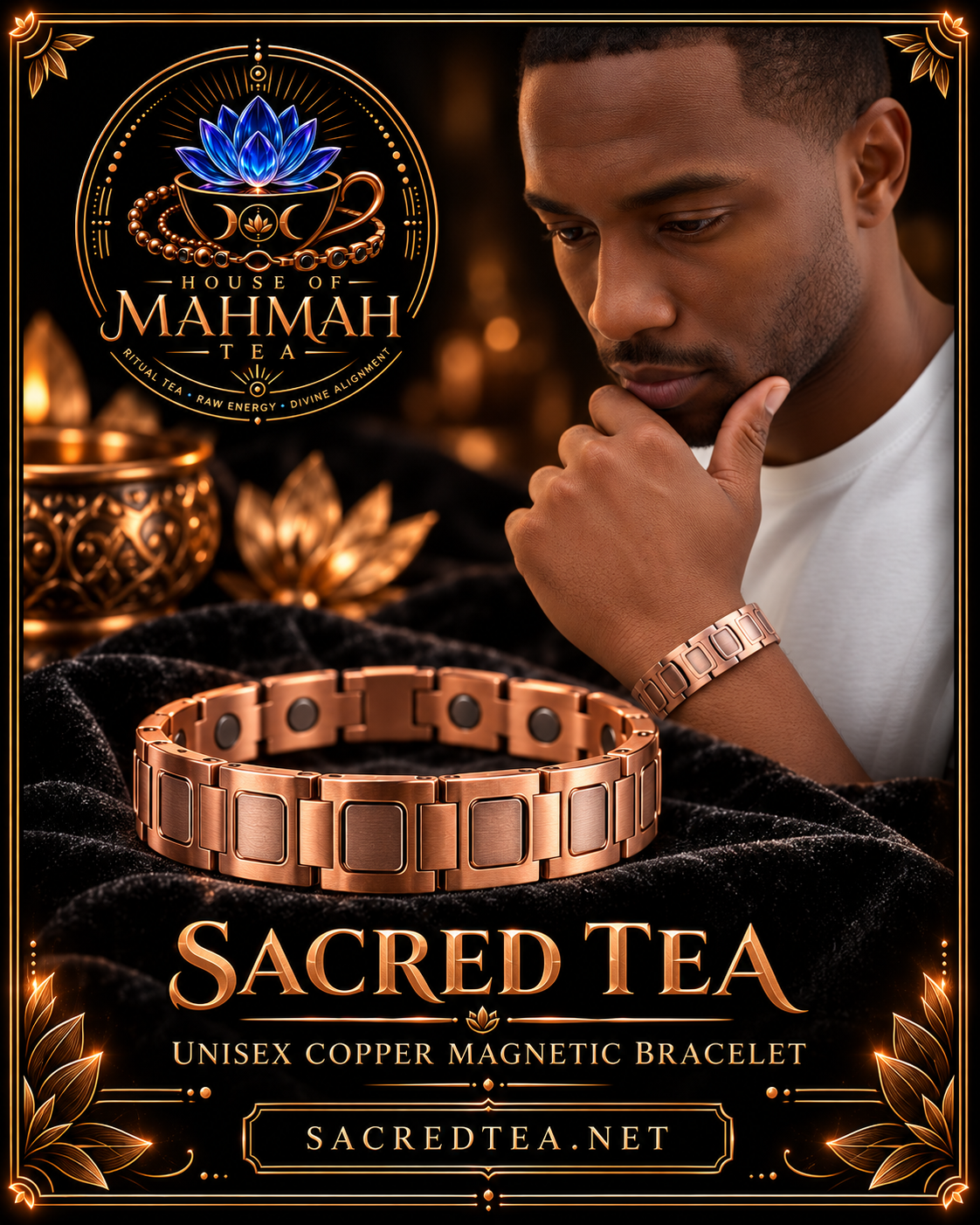 Sacred Tea Unisex Copper Magnetic Bracelet — House of MahMah Tea signature product card