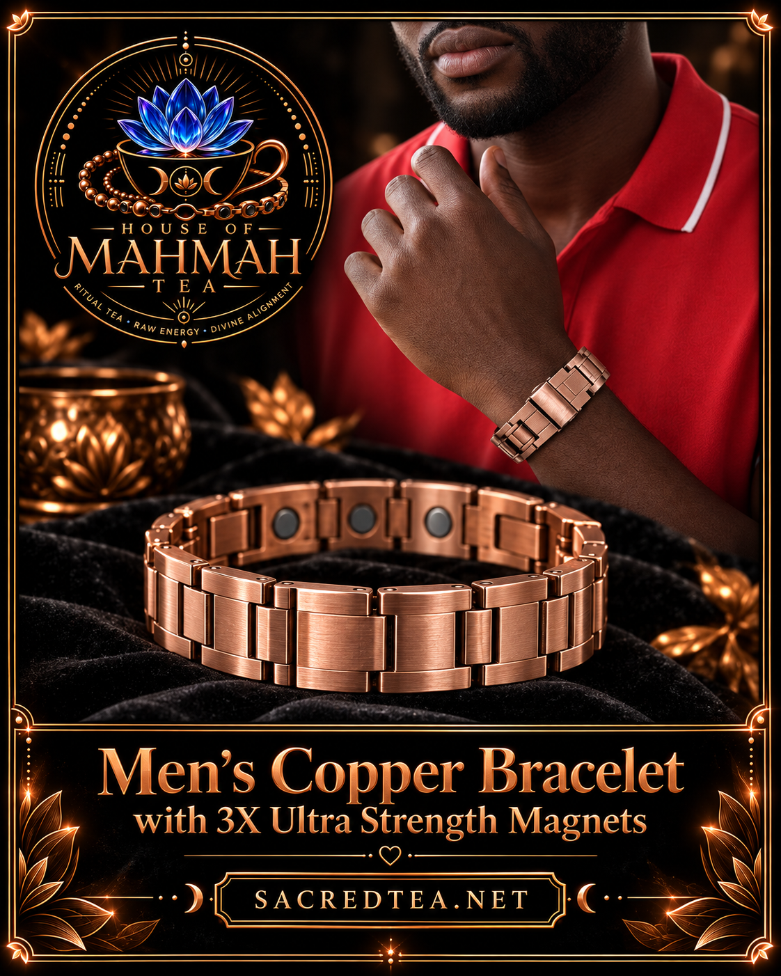 Men’s Copper Bracelet with 3X Ultra Strength Magnets — House of MahMah Tea signature product card