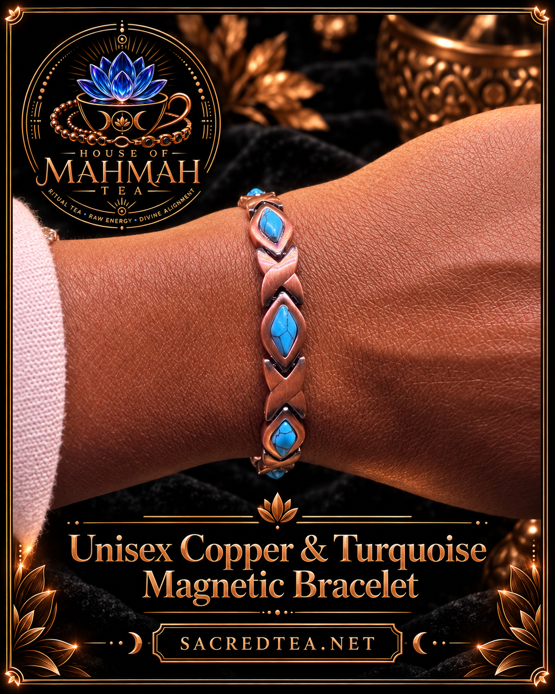 Unisex Copper & Turquoise Magnetic Bracelet — House of MahMah Tea signature product card