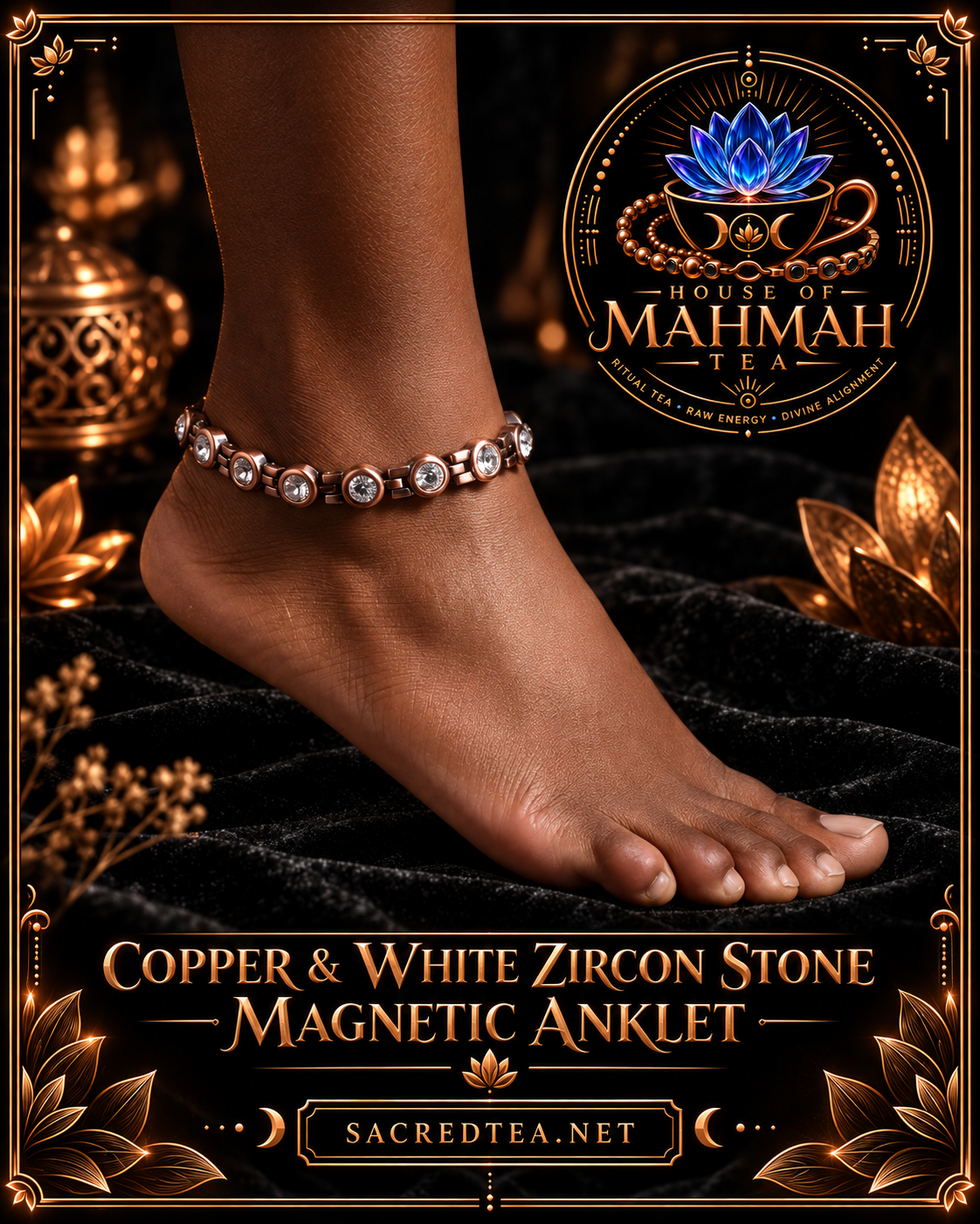 Copper & White Zircon Stone Magnetic Anklet — House of MahMah Tea signature product card