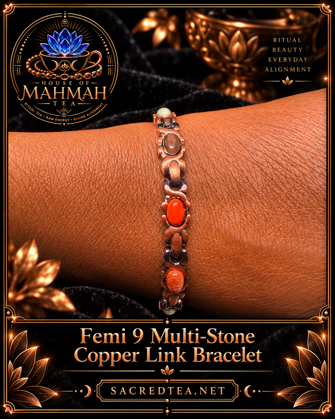 Femi 9 Multi-Stone Copper Link Bracelet — House of MahMah Tea signature product card