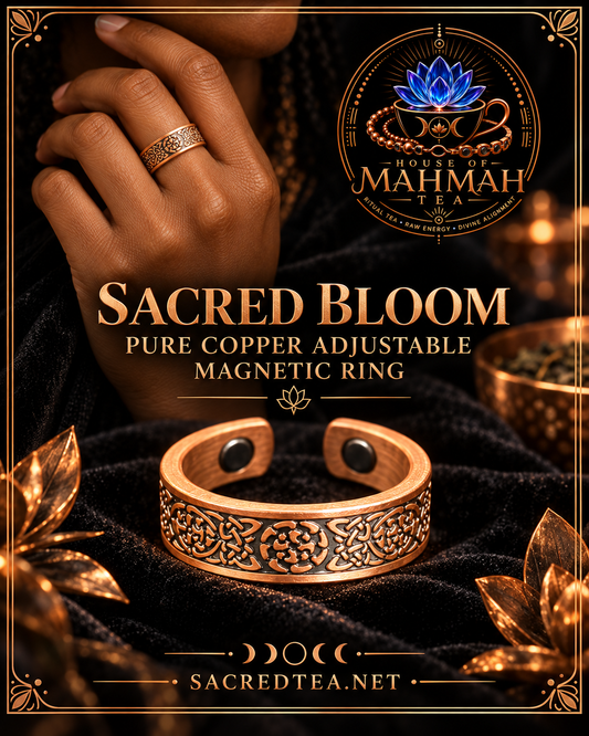 Sacred Bloom Pure Copper Adjustable Magnetic Ring — House of MahMah Tea signature product card