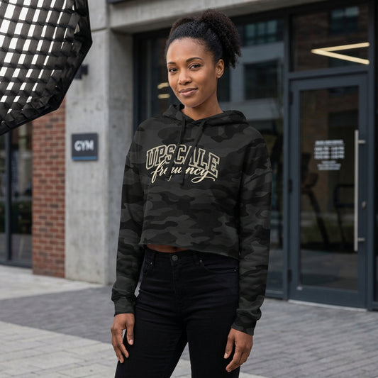 Upscale Frequency Black Camo Cropped Hooded Sweatshirt