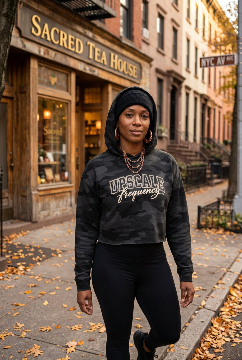 Upscale Frequency Black Camo Cropped Hooded Sweatshirt