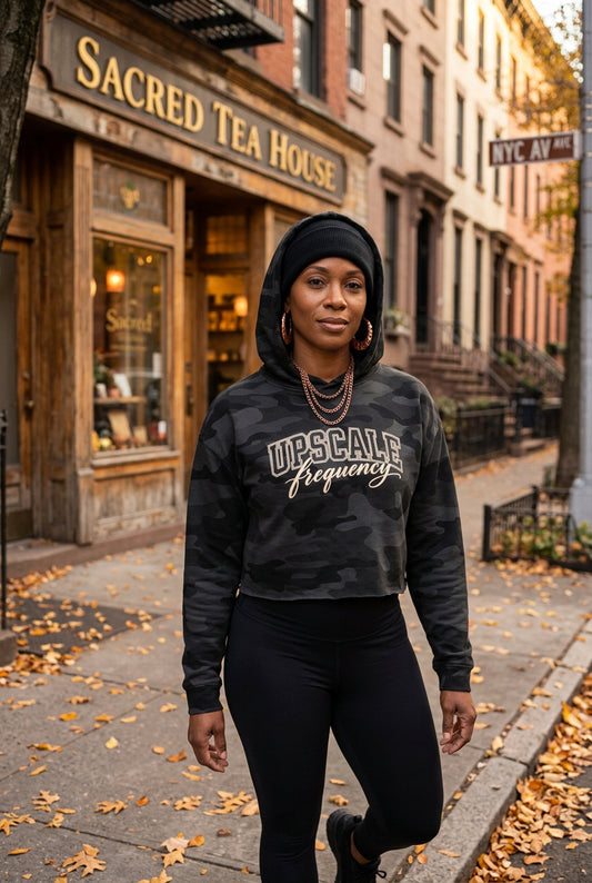 Upscale Frequency Black Camo Cropped Hooded Sweatshirt