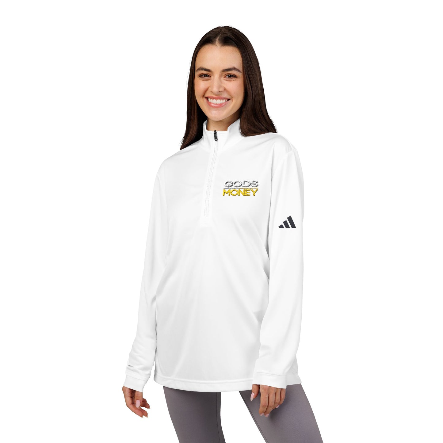 Gods Money Embroidered Quarter‑Zip Athletic Adidas® Pullover