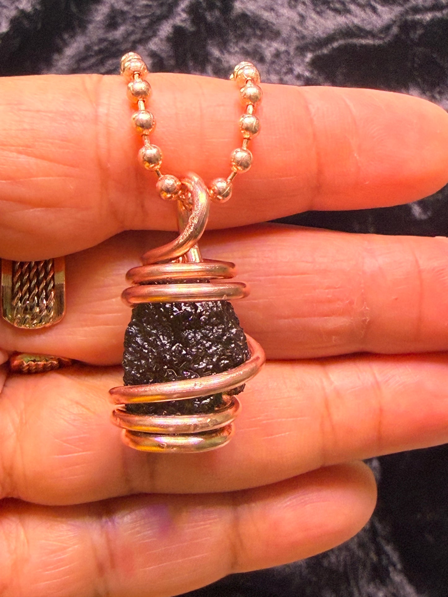 Handmade Copper Wrapped Moldavite Necklace