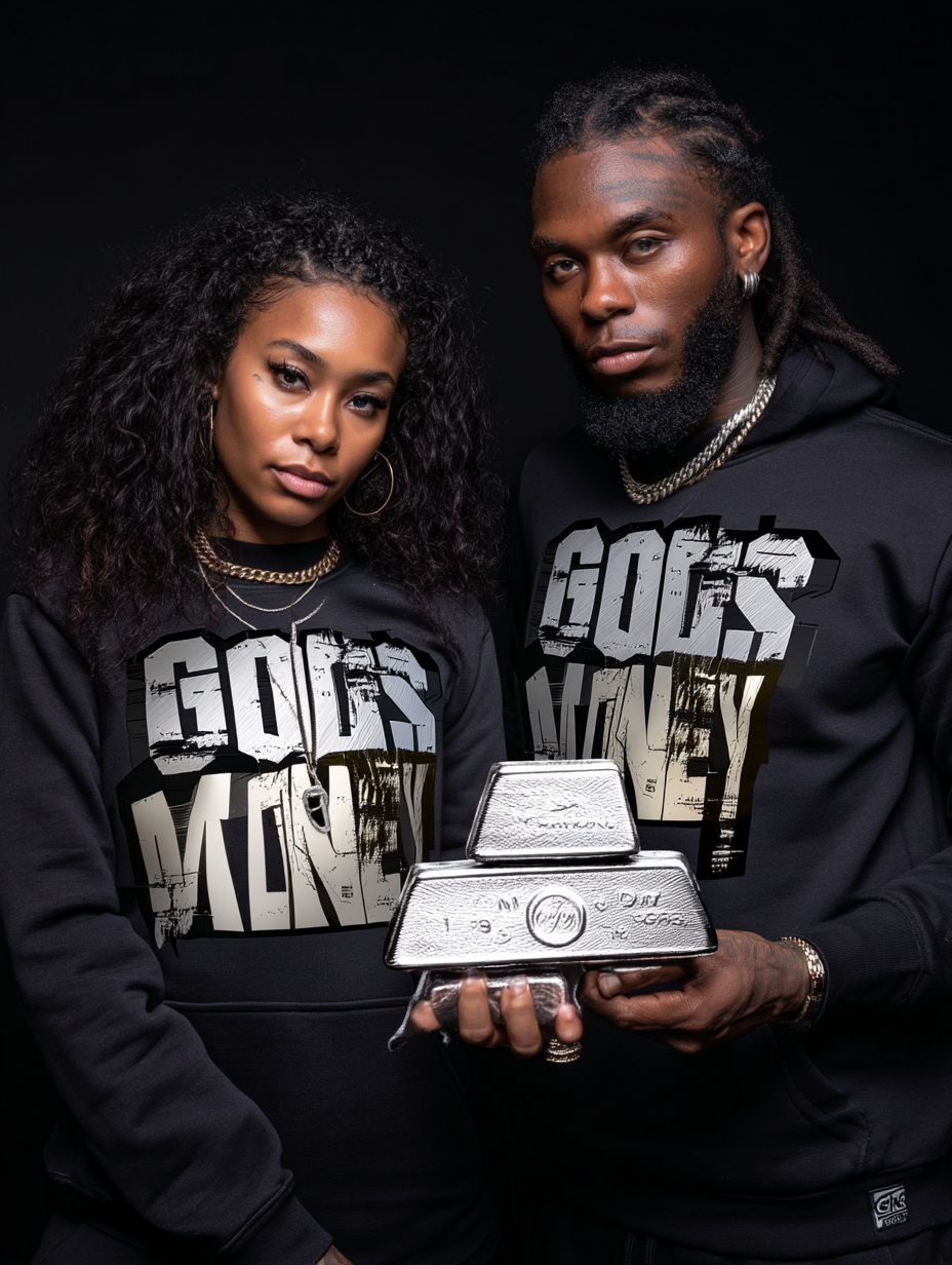 GODS MONEY Crewneck Sweatshirt — Silver & Gold High Frequency Design