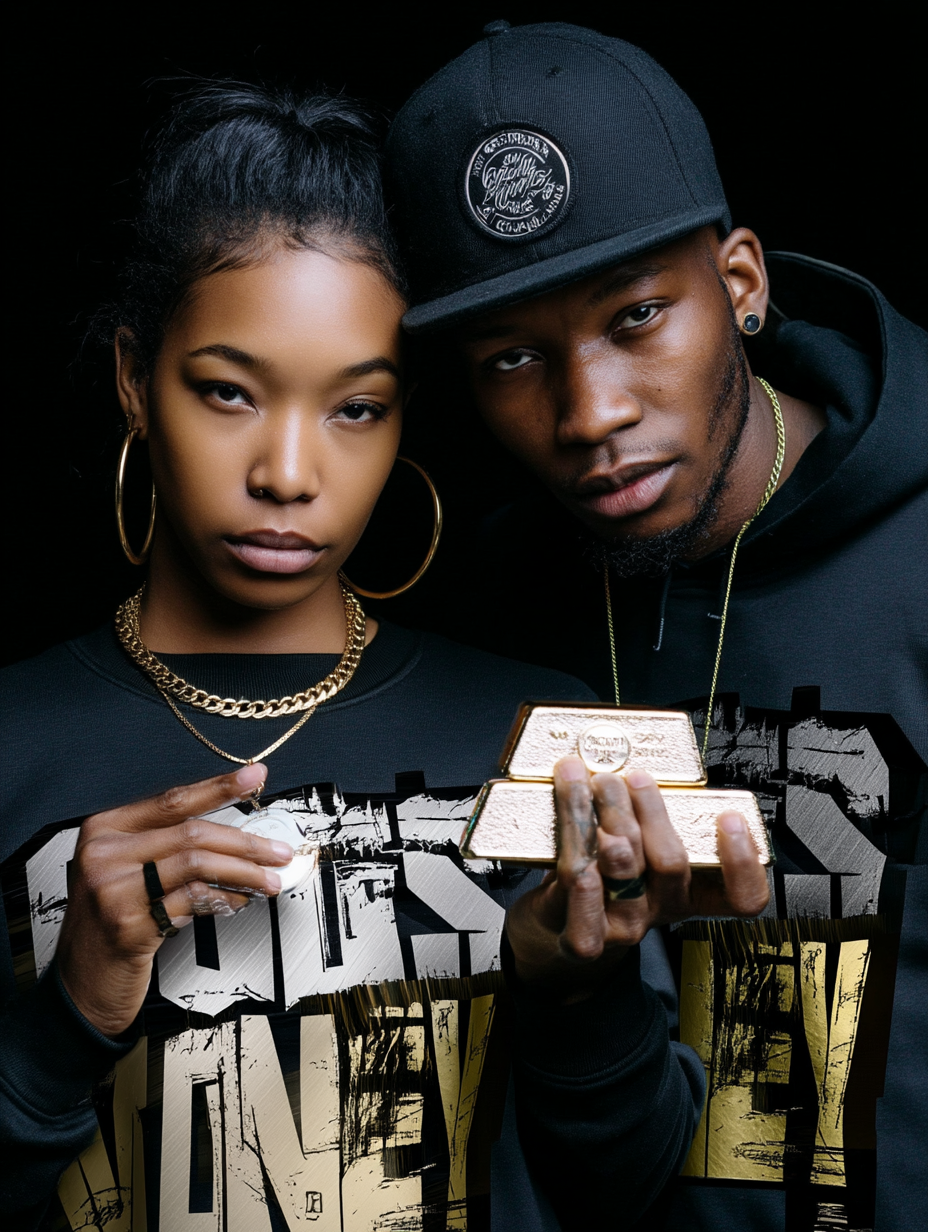 GODS MONEY Crewneck Sweatshirt — Silver & Gold High Frequency Design