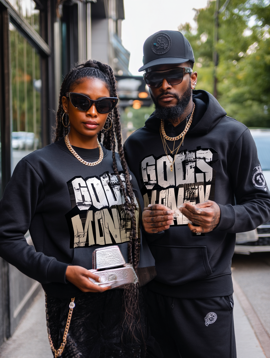 GODS MONEY Crewneck Sweatshirt — Silver & Gold High Frequency Design