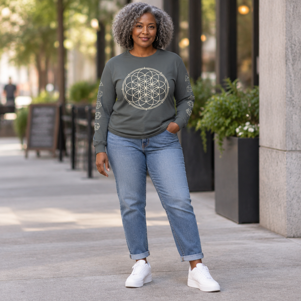 Unisex Sacred Geometry Flower of Life Long Sleeve T-Shirt