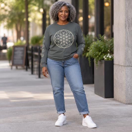 Unisex Sacred Geometry Flower of Life Long Sleeve T-Shirt