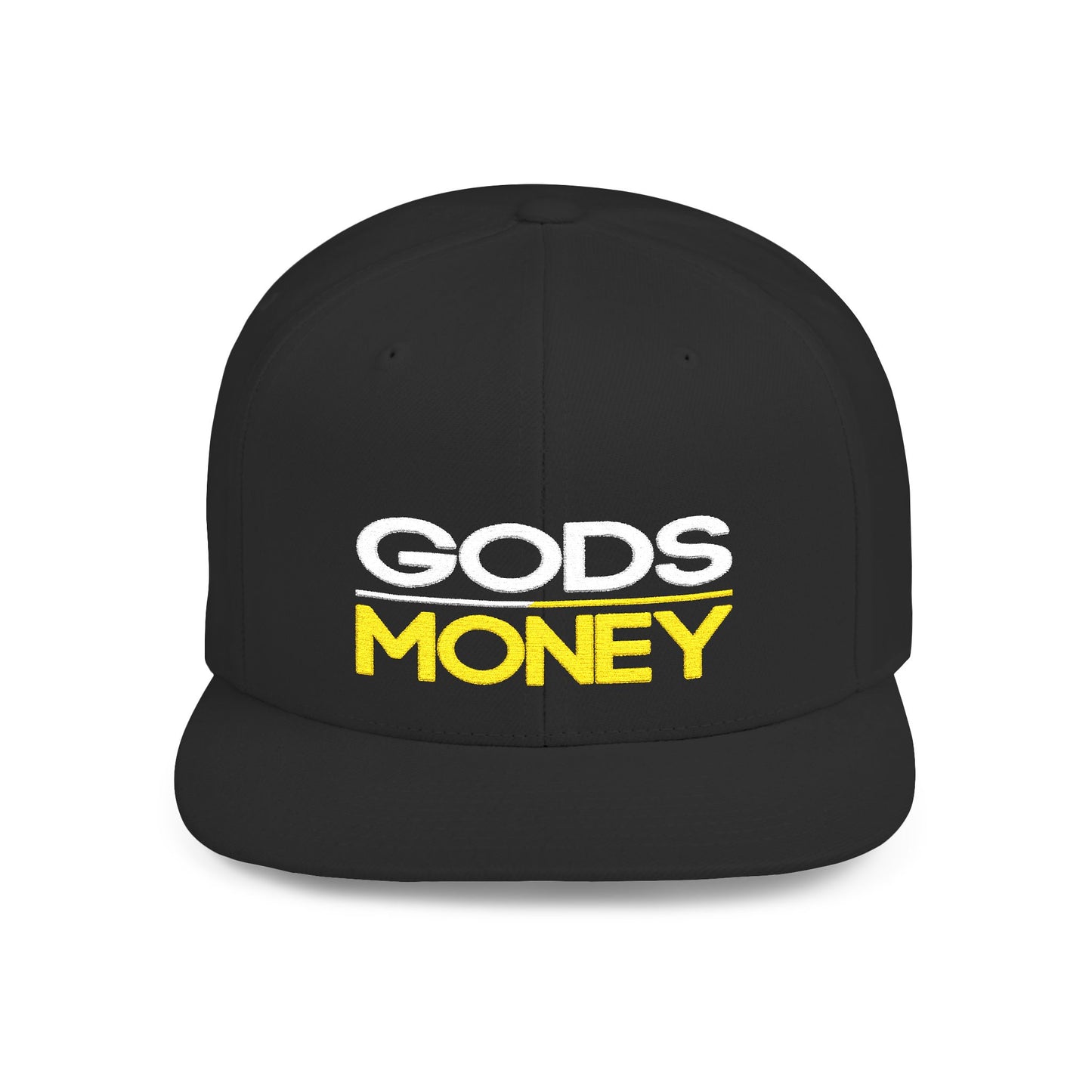 Gods Money Snapback Hat — Bold Two-Tone Embroidered Flat Bill Cap