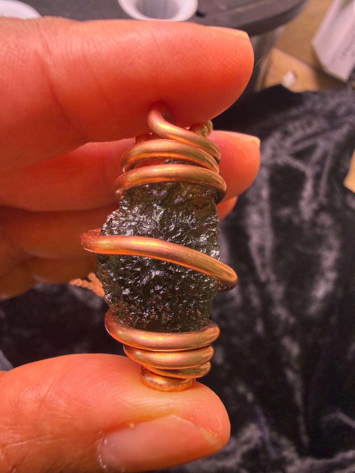 Handmade Copper Wrapped Moldavite Necklace