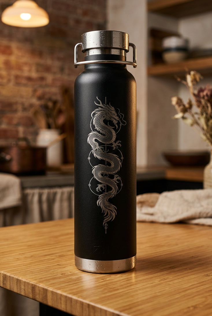 Engraved Dragon Water Bottle, 22oz