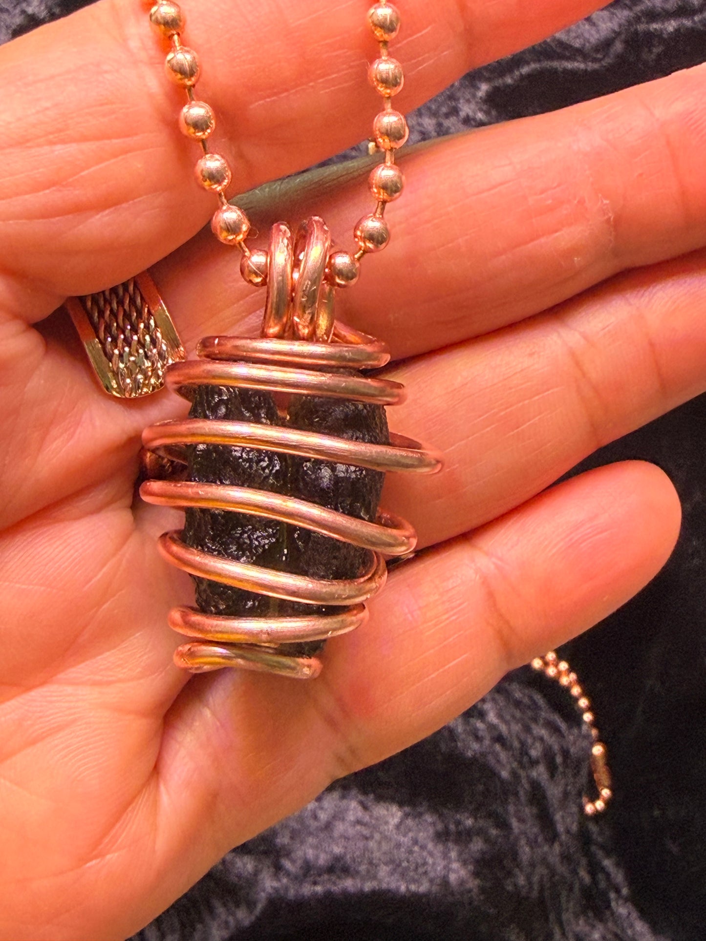 Handmade Copper Wrapped Moldavite Necklace