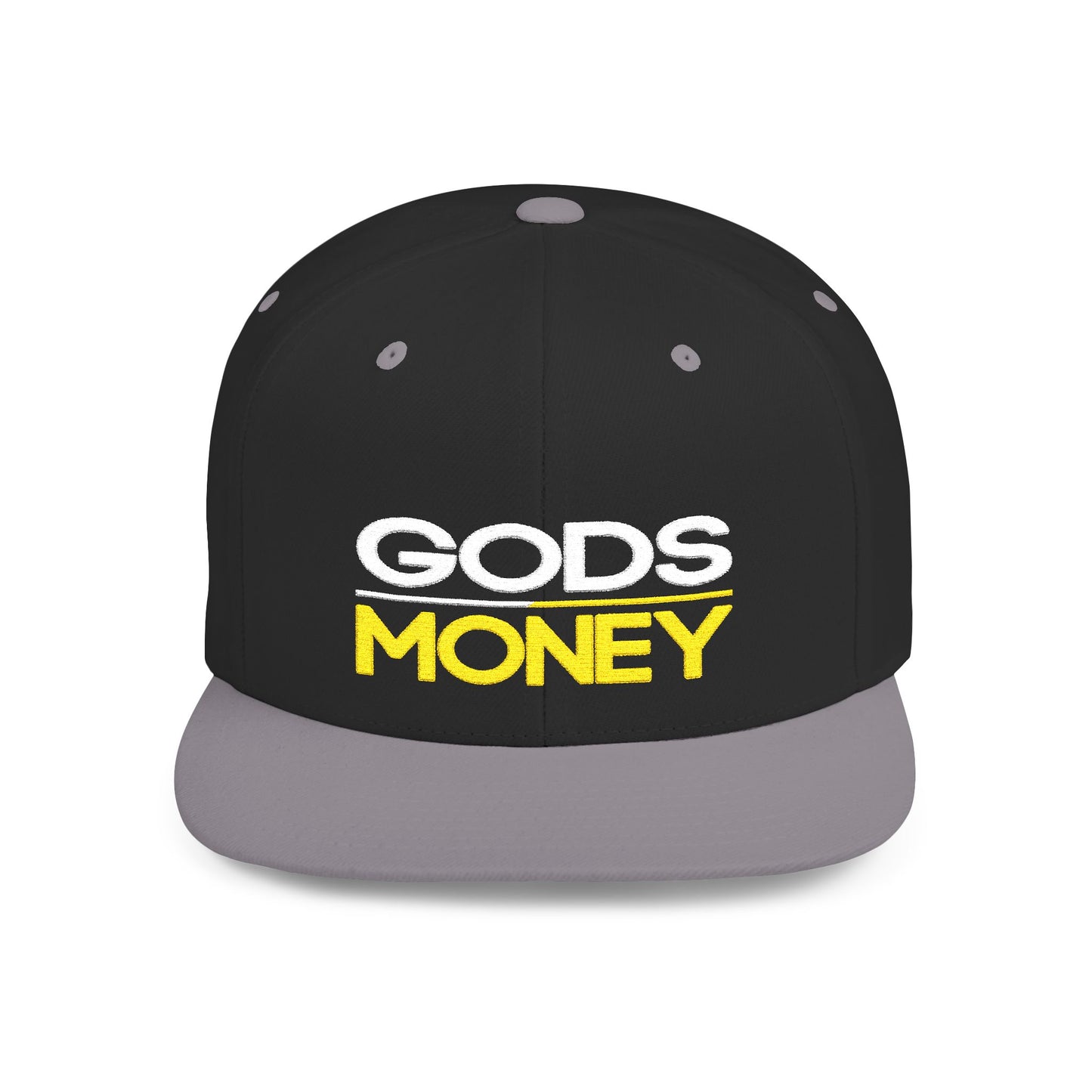Gods Money Snapback Hat — Bold Two-Tone Embroidered Flat Bill Cap
