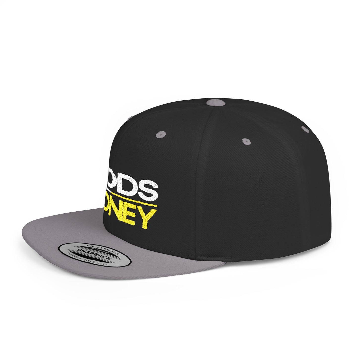 Gods Money Snapback Hat — Bold Two-Tone Embroidered Flat Bill Cap