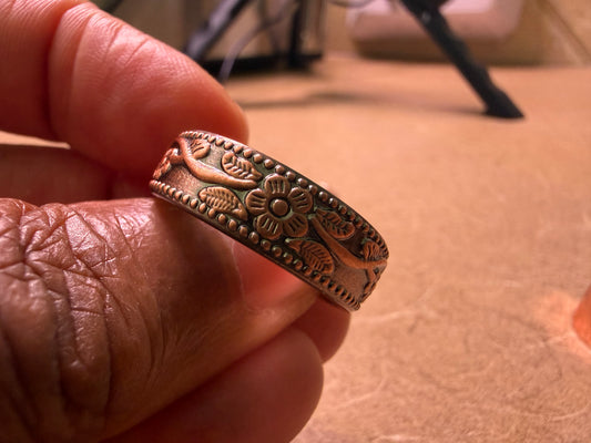 Rose engraved pure copper magnetic ring