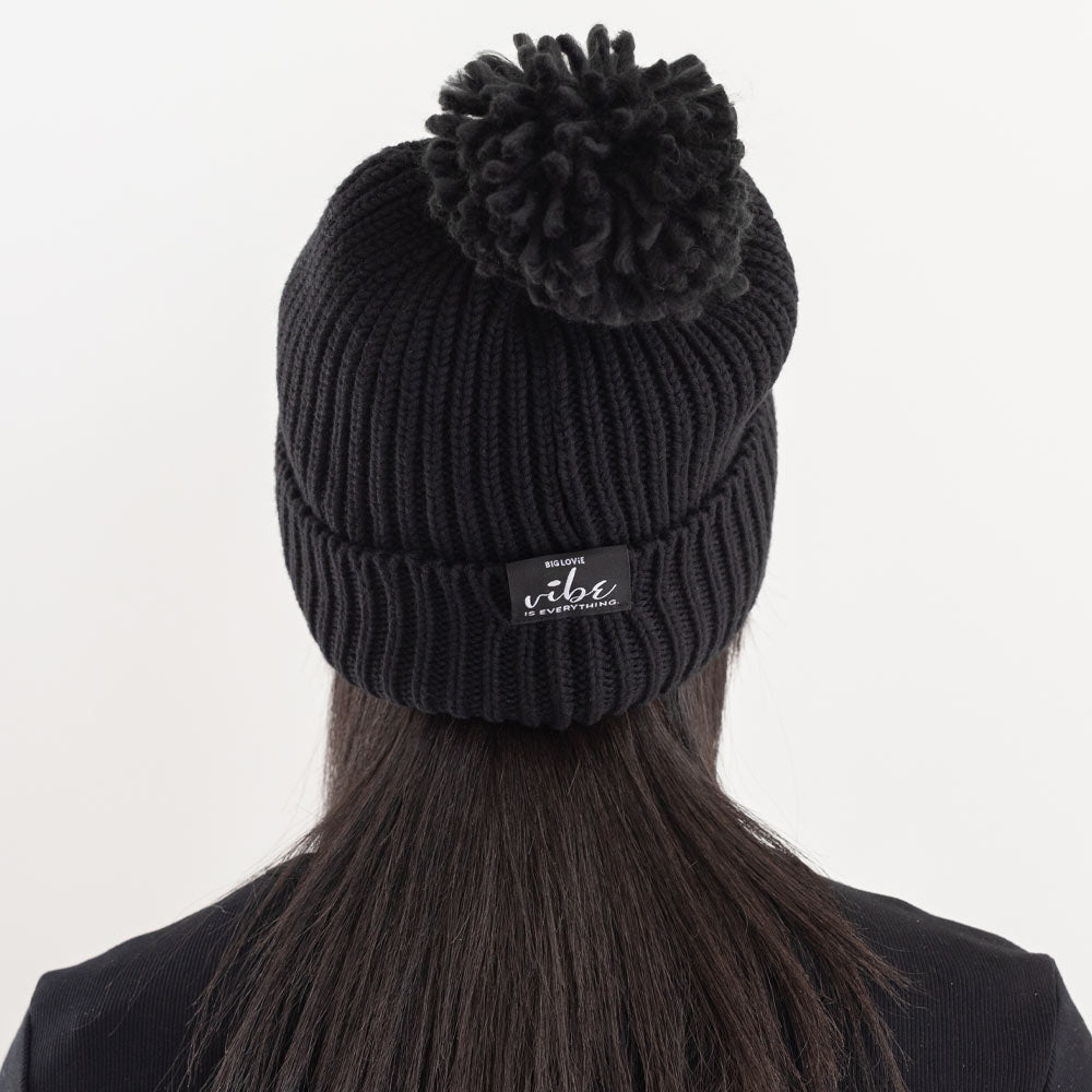 VIBE COTTON CASHMERE POM HAT | BLACK