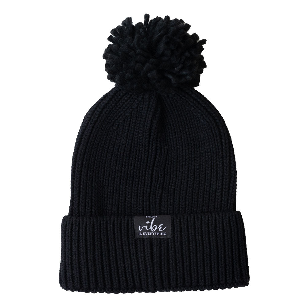 VIBE COTTON CASHMERE POM HAT | BLACK