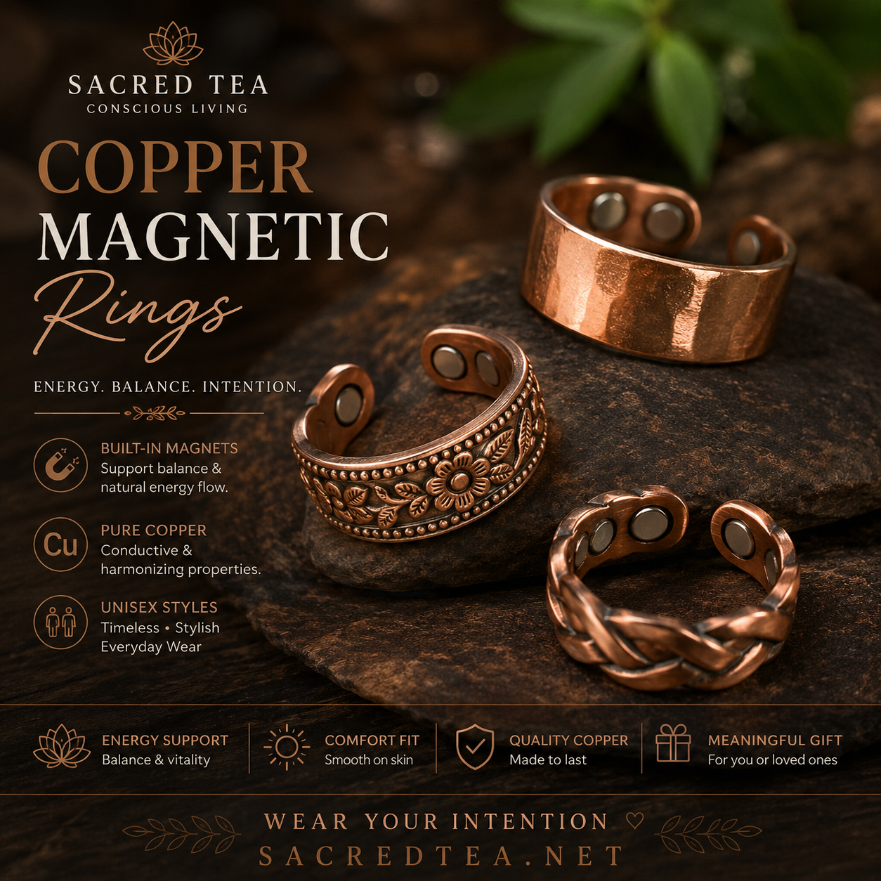 Sacred Tea Copper Magnetic Rings