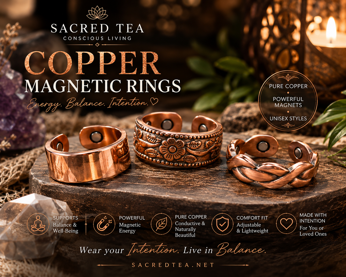 Sacred Tea Copper Magnetic Rings