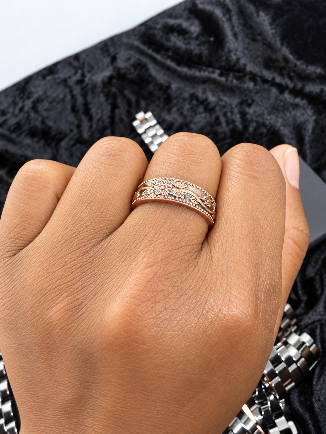 Sacred Rose Copper Magnetic Ring (2 or 4 magnets) product photograph