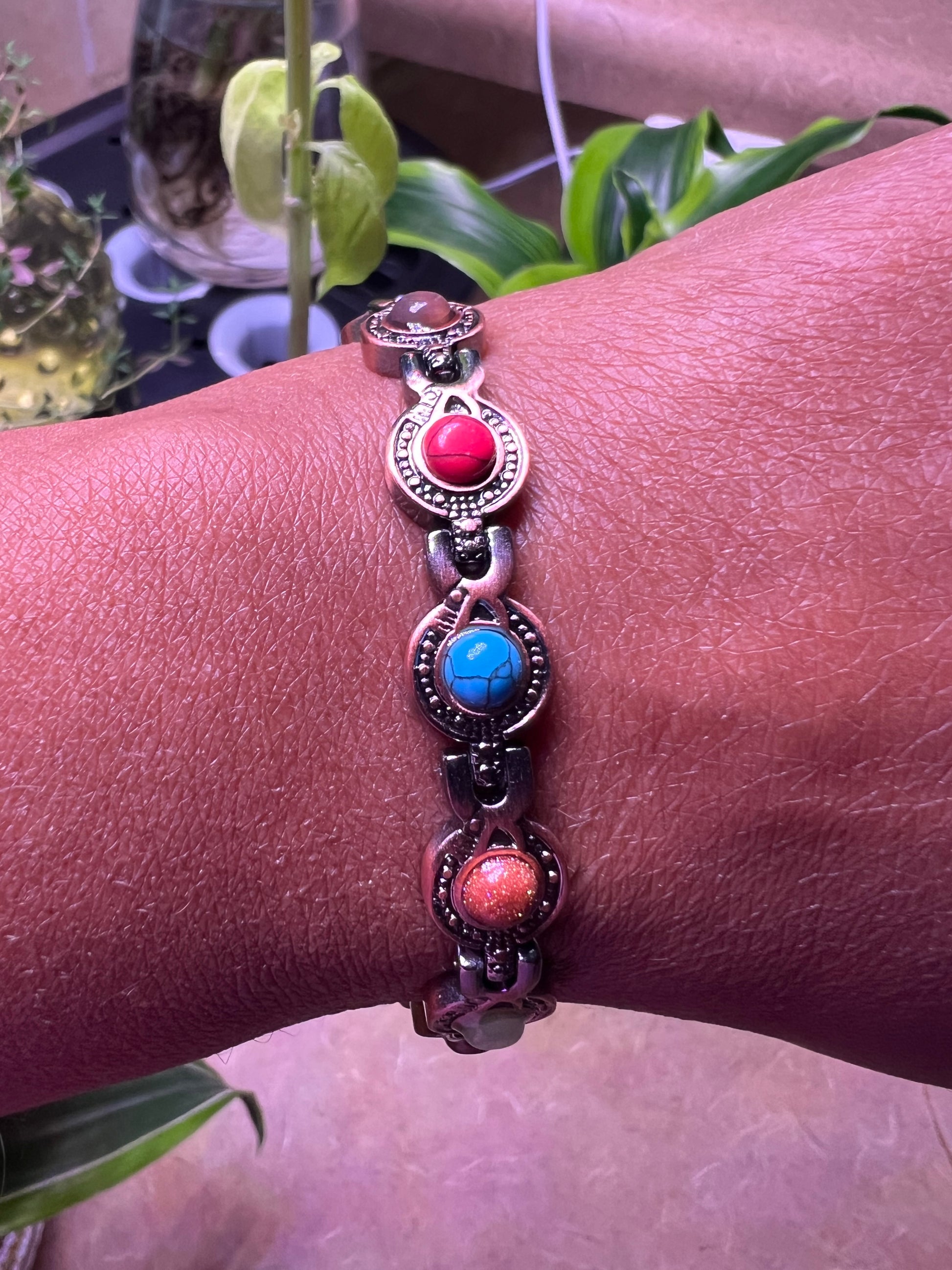 Circle multi-stone copper energy bracelet