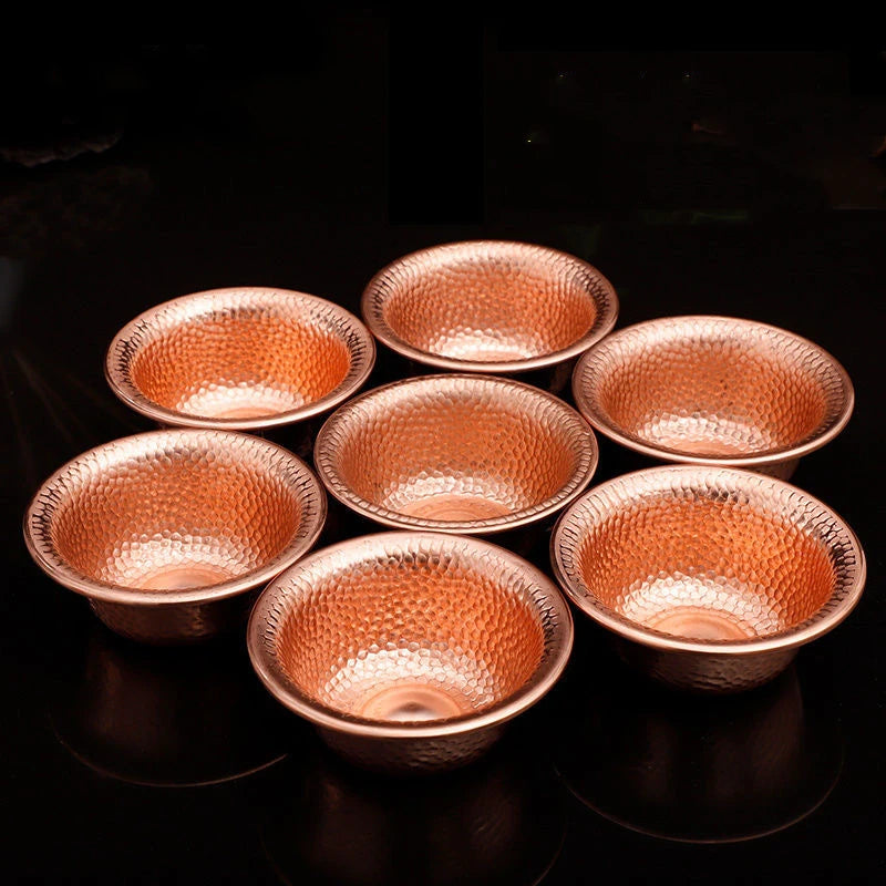 7-Piece Pure Red Copper Drinking Bowl Set – Tibetan Holy Water Vessels