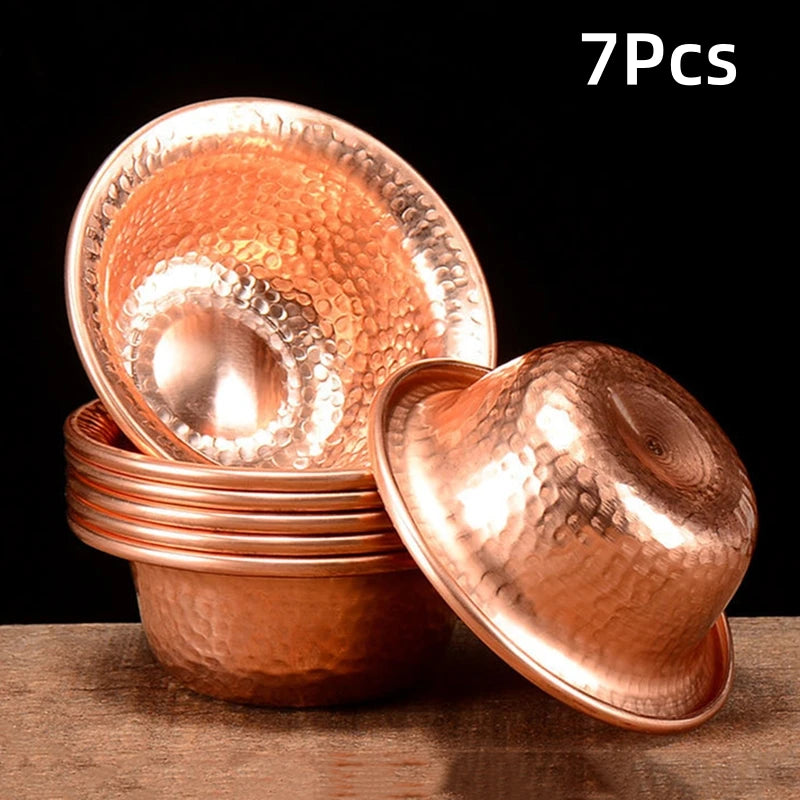 7-Piece Pure Red Copper Drinking Bowl Set – Tibetan Holy Water Vessels
