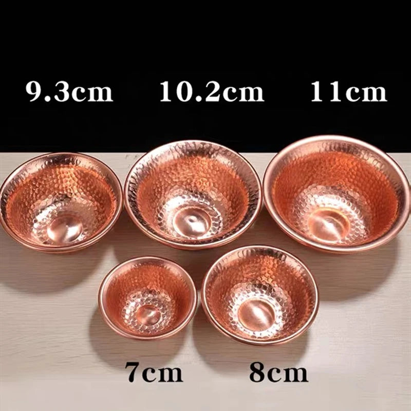 7-Piece Pure Red Copper Drinking Bowl Set – Tibetan Holy Water Vessels