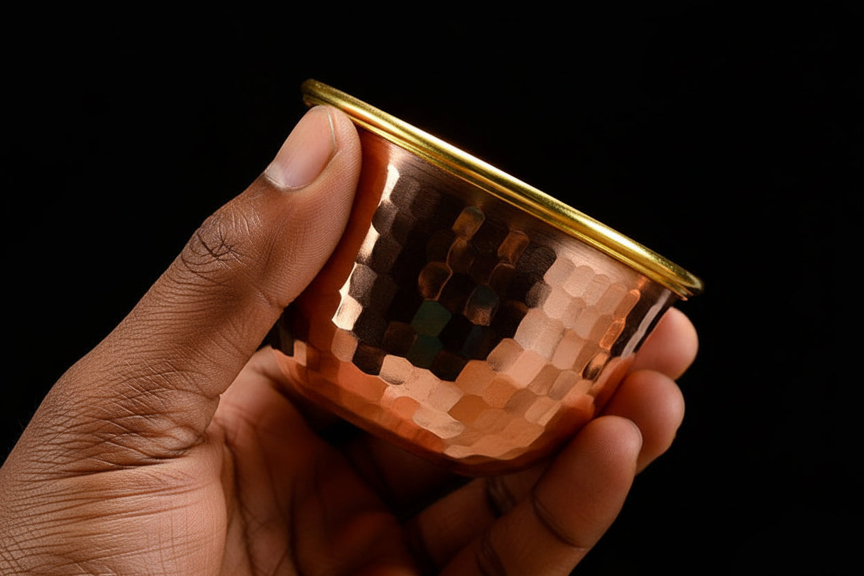 7-Piece Pure Red Copper Drinking Bowl Set – Tibetan Holy Water Vessels