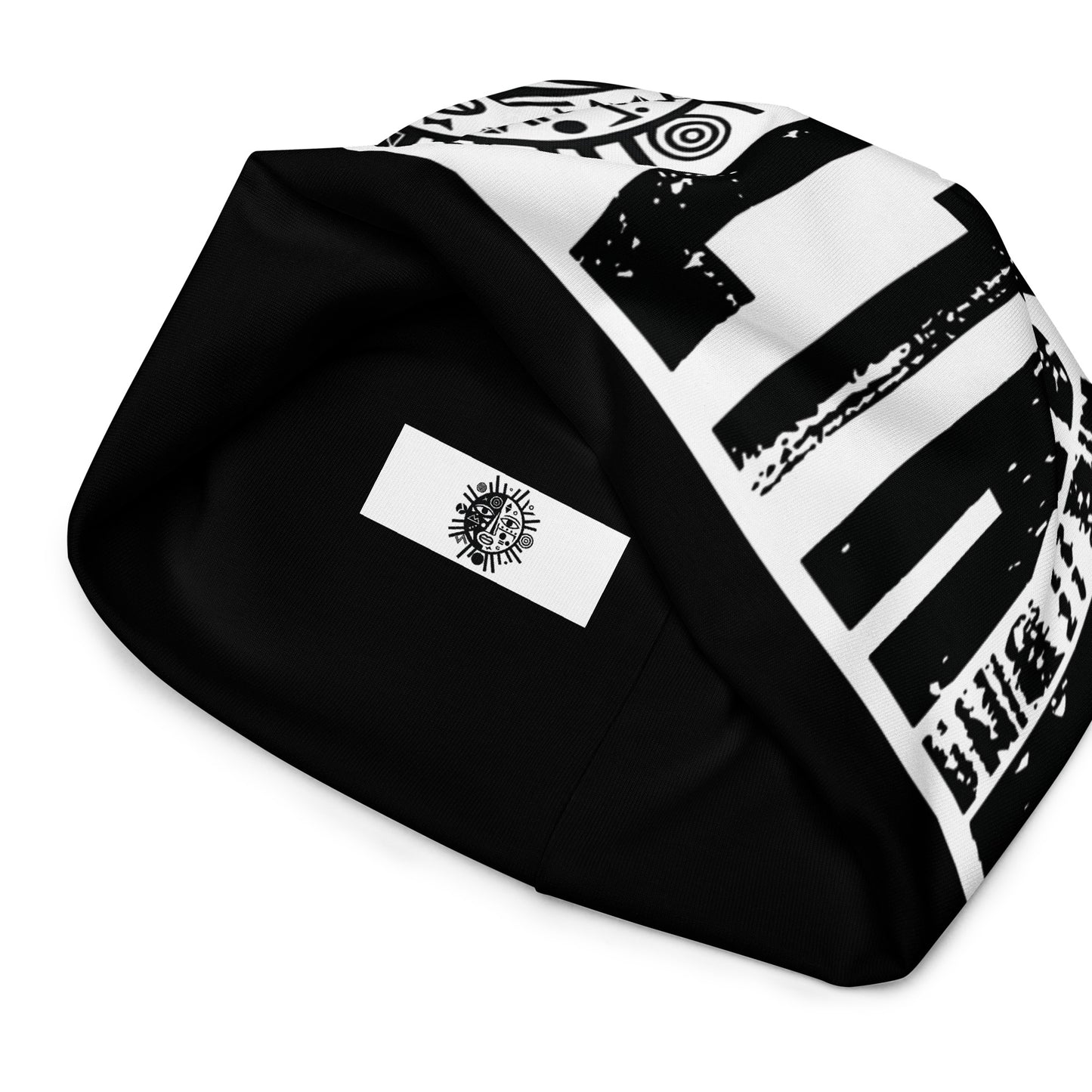 SOL-TRIBE BEANIE,(LARGE PRINT-BLACK) UNISEX