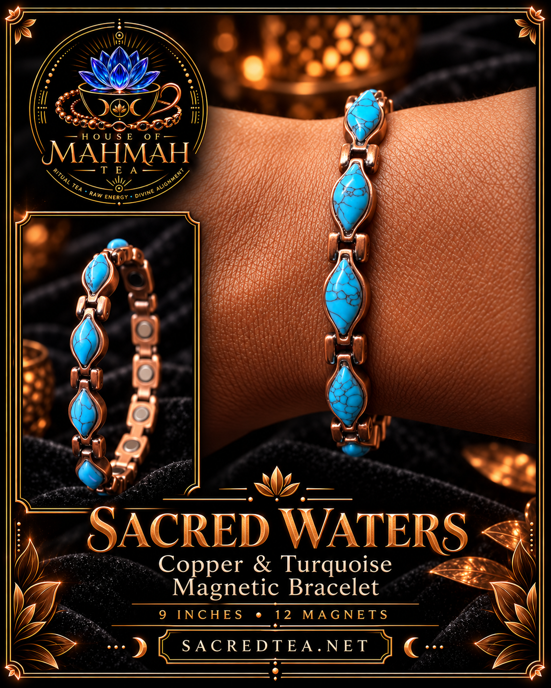 Sacred Waters Turquoise Copper Magnetic Bracelet