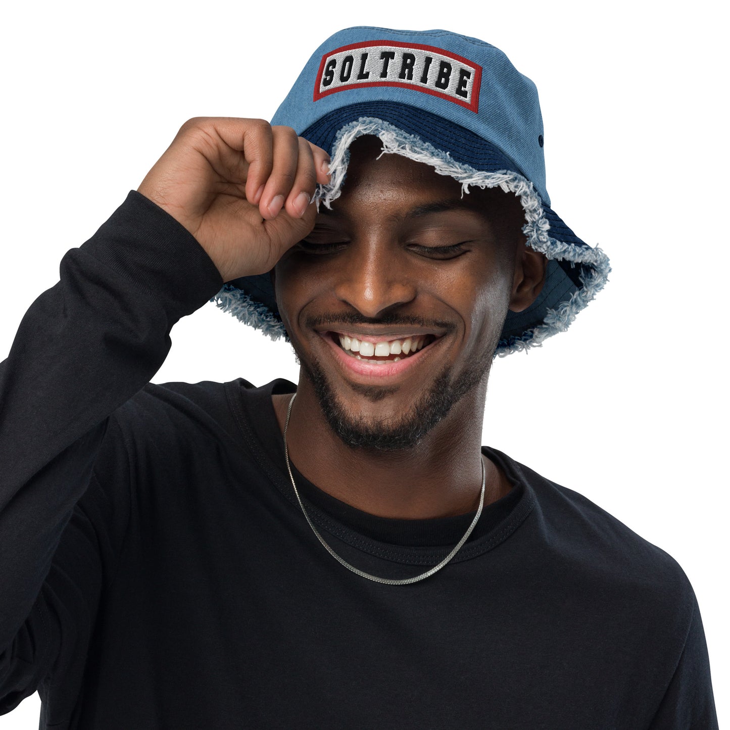 SOL-TRIBE Distressed denim bucket hat