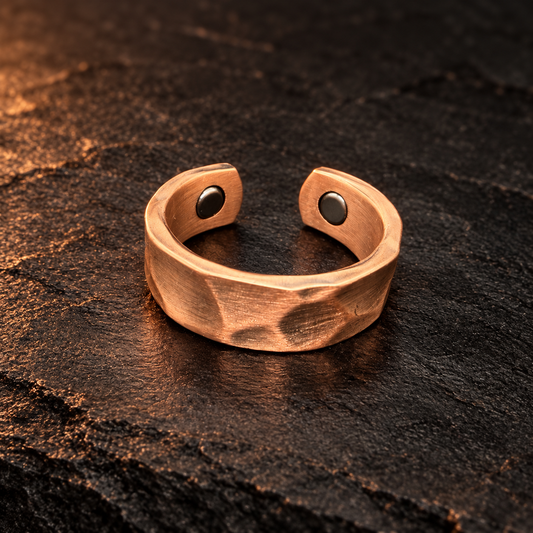 Smaller hammered copper magnetic ring with natural patina