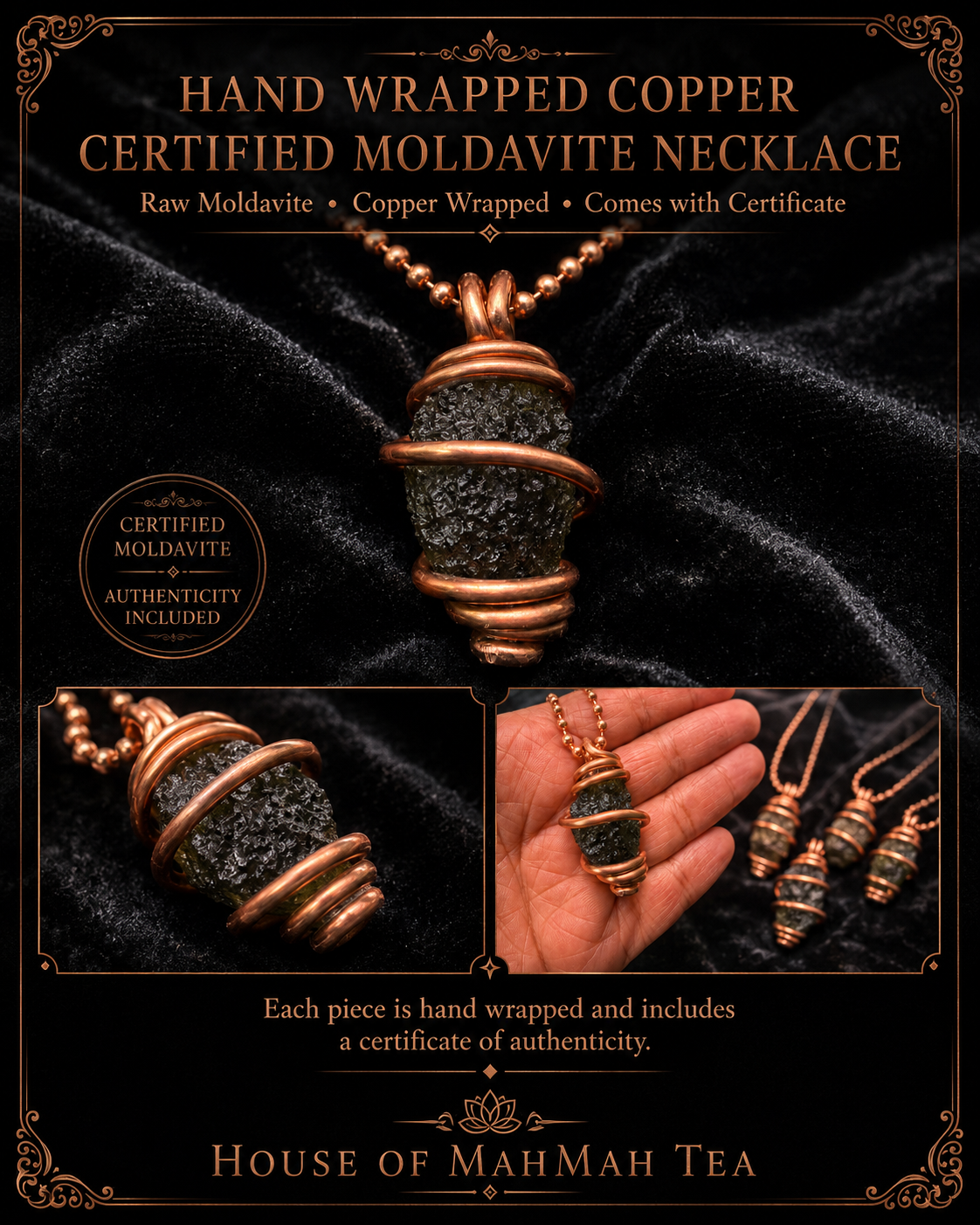 Handmade Copper Wrapped Moldavite Necklace