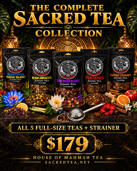 House of MahMah Tea complete five-tea collection with stainless-steel strainer