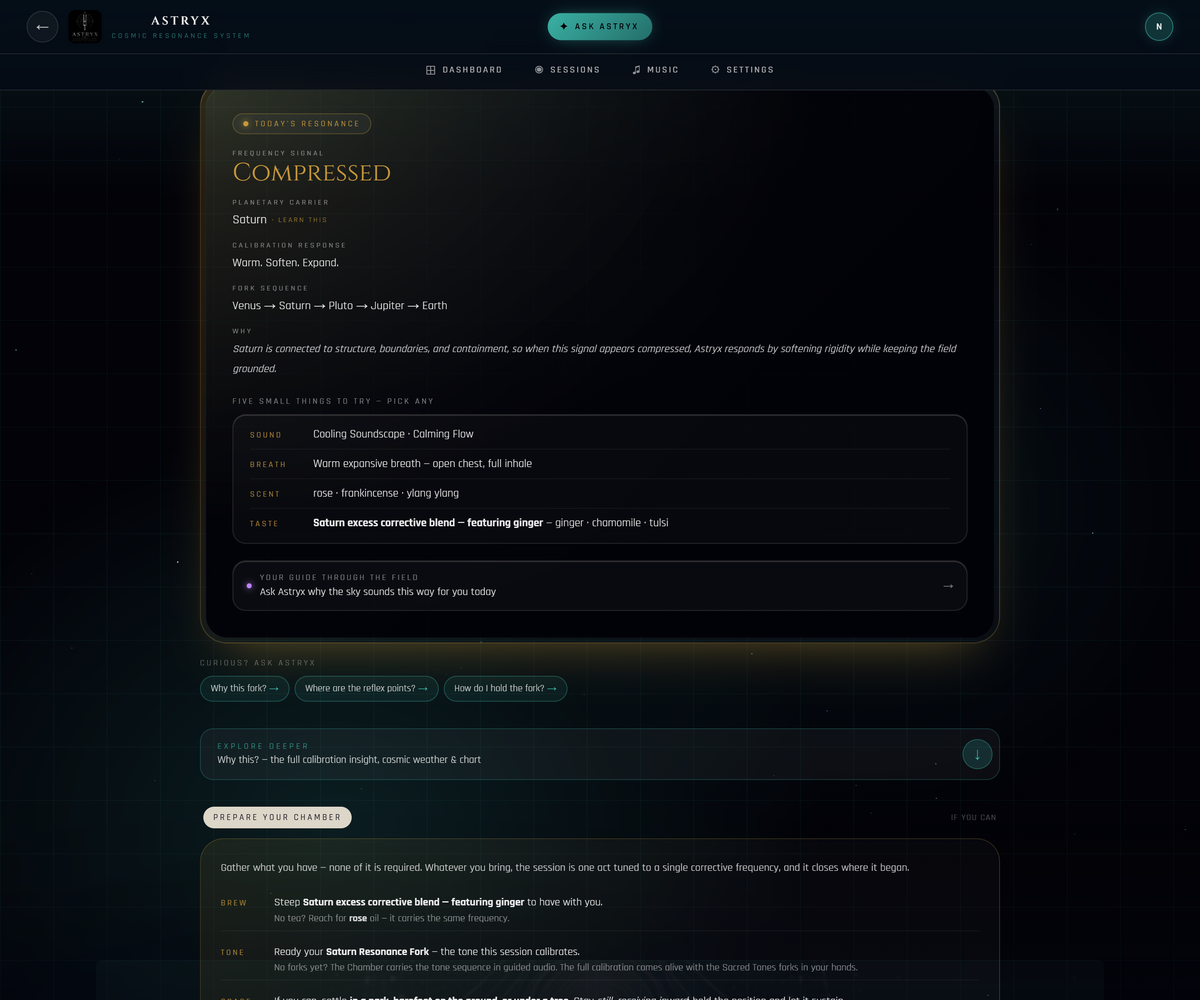 ASTRYX Lite — your calibration result: the frequency signal, planetary carrier, fork sequence and five small things to try
