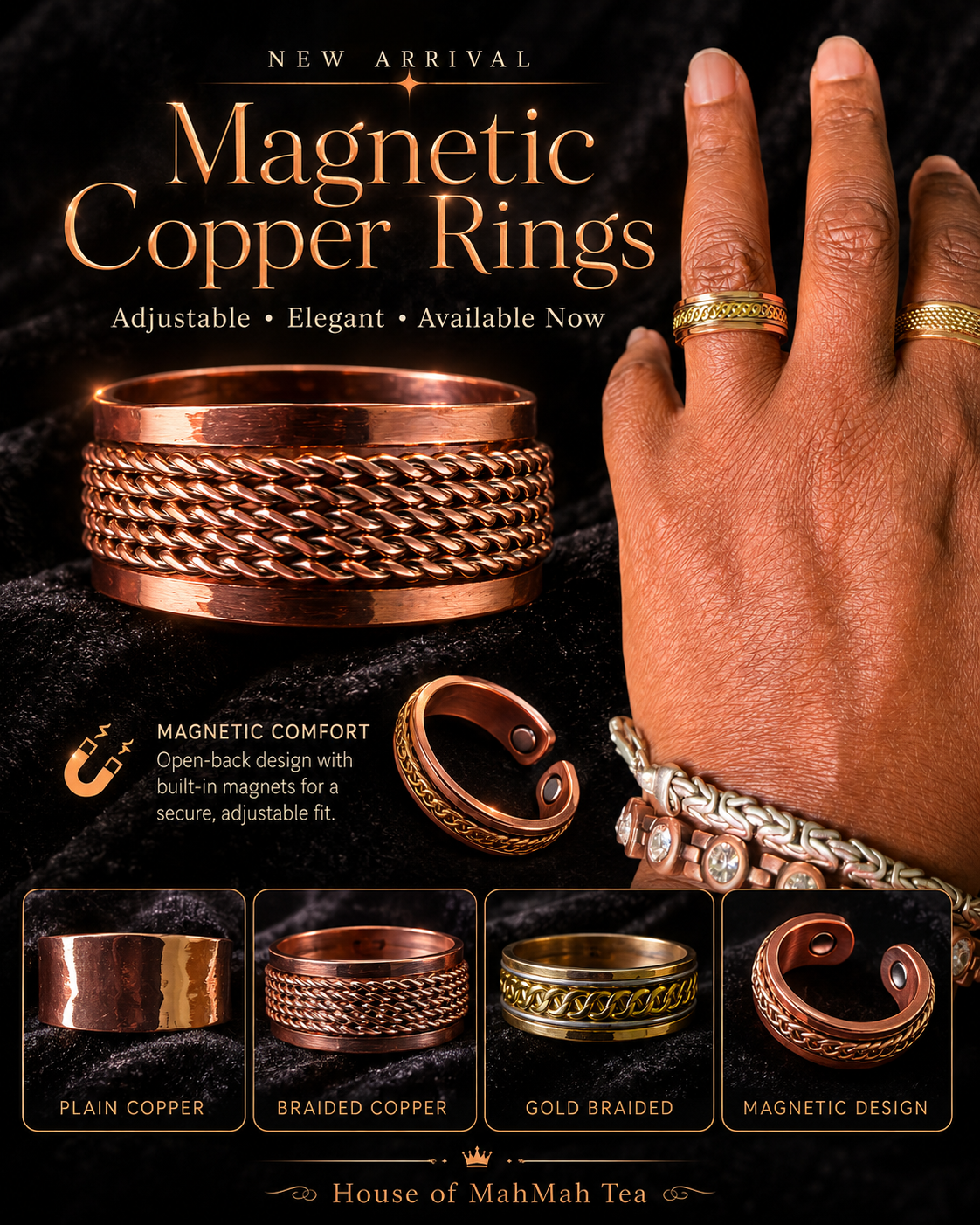 Sacred Tea Copper Magnetic Rings (2)
